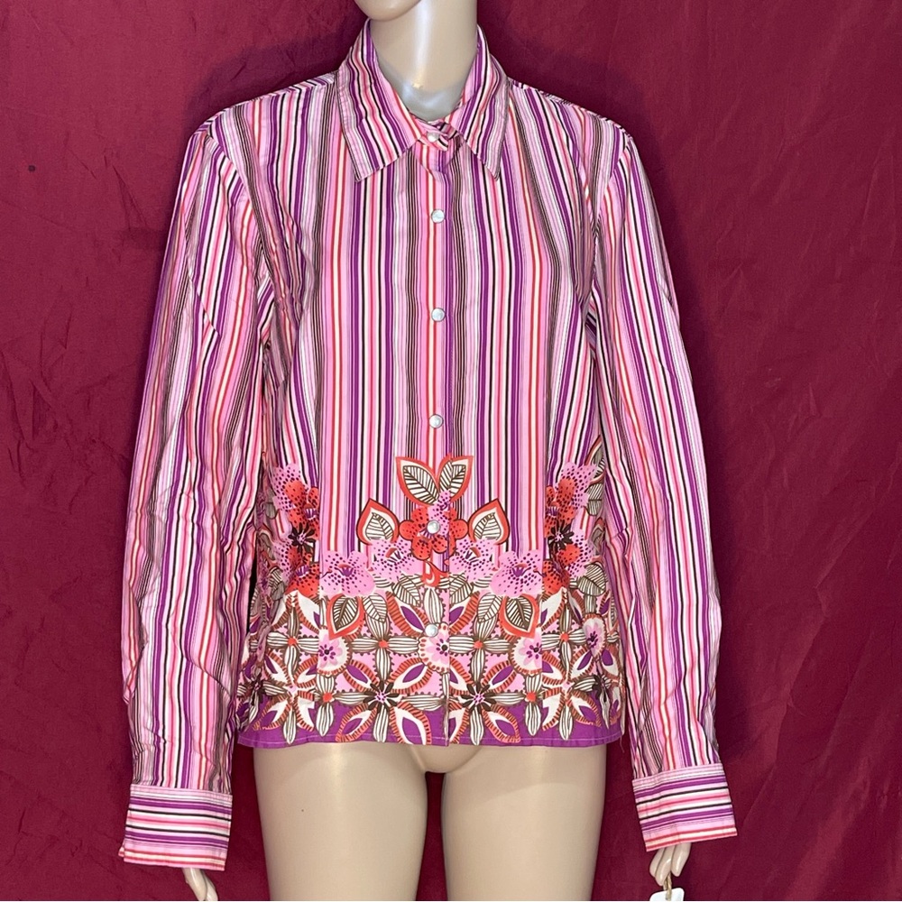 NWT Jones Jeans Wear Pearl Snap Striped Western Shirt Sz Large Pink Purple